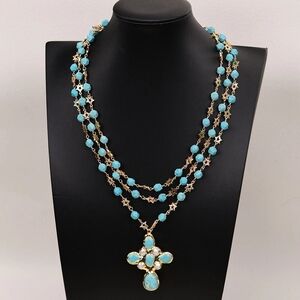 Elegant Blue Multi-Strand Necklace with Gold Accents